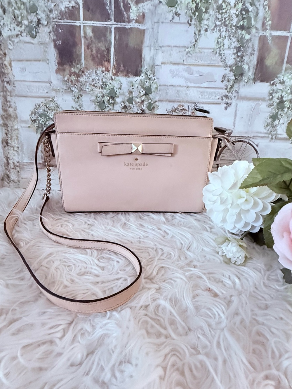 kate spade Pale Pink Leather Crossbody with Bow Accent